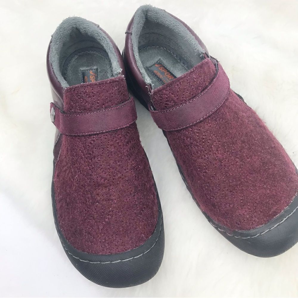 J Sport BLAIR Wine Felted Faux Leather Slip On Slipper Shoes